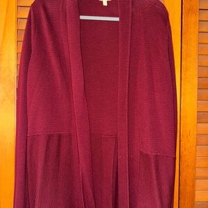 Talbots Red Open Front Cardigan with Long Sleeves